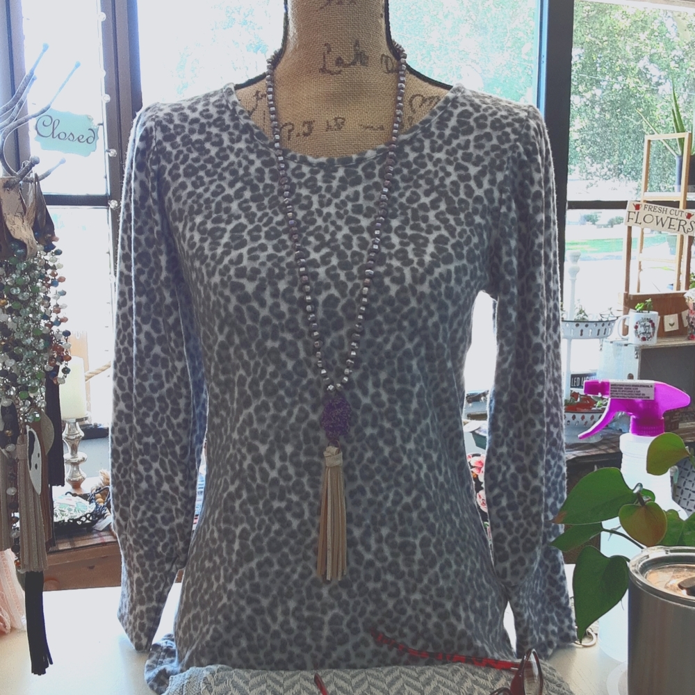 Cheekys Brand Necklace with purple stone and leather tassel necklace